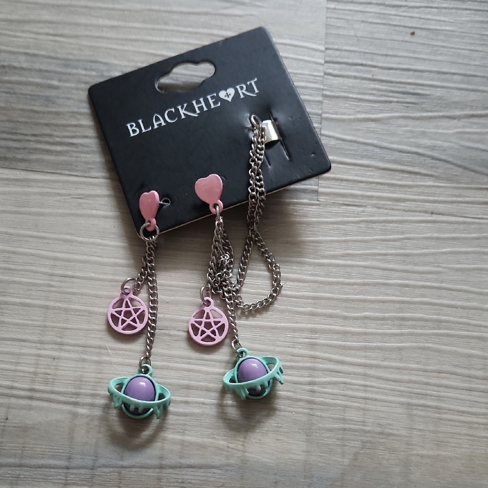 Blackheart Pink and Green Planet Earrings